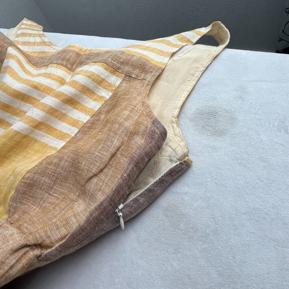 Anthropologie Ett Twa Linen Wesley Striped Romper Size 8 Brown/Yellow Pockets - Picture 7 of 11